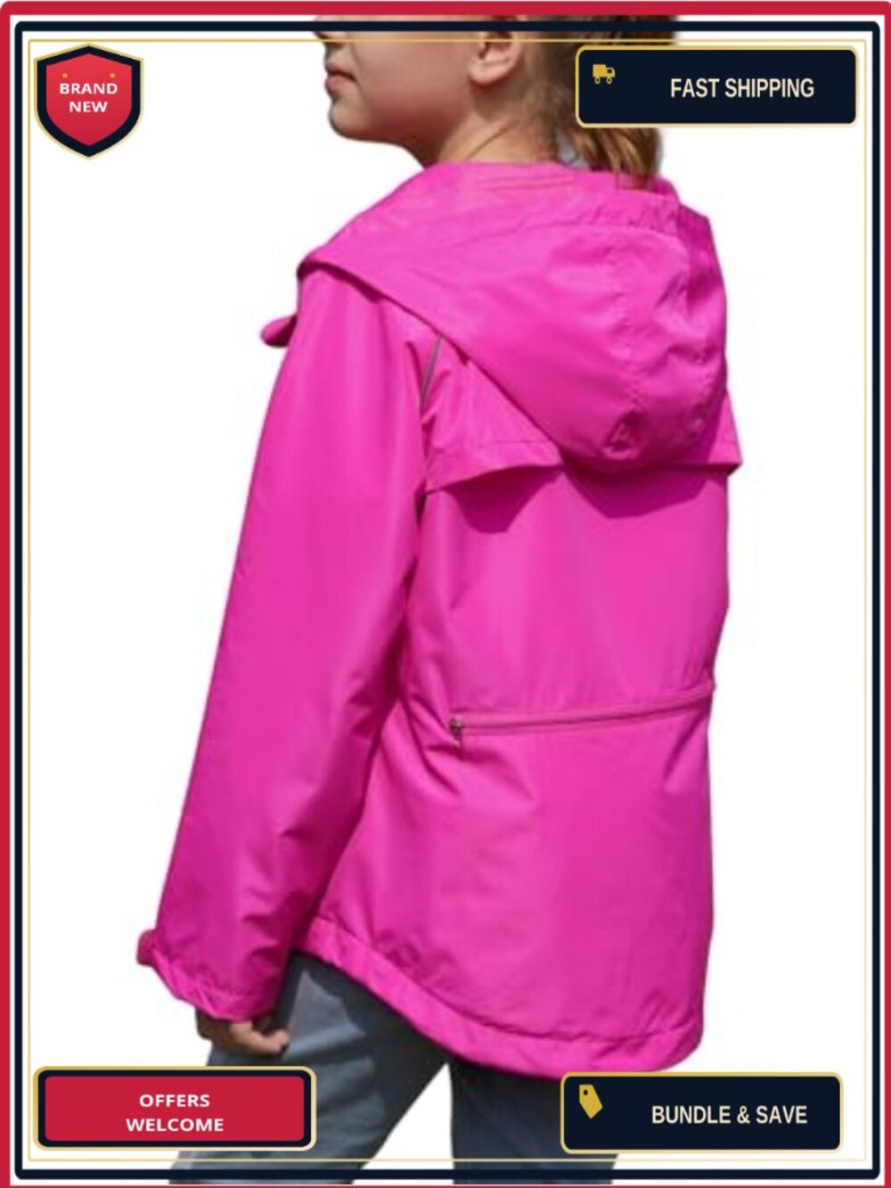 Girls Water Resistant Running Jacket Lightweight Reflective Zip Up